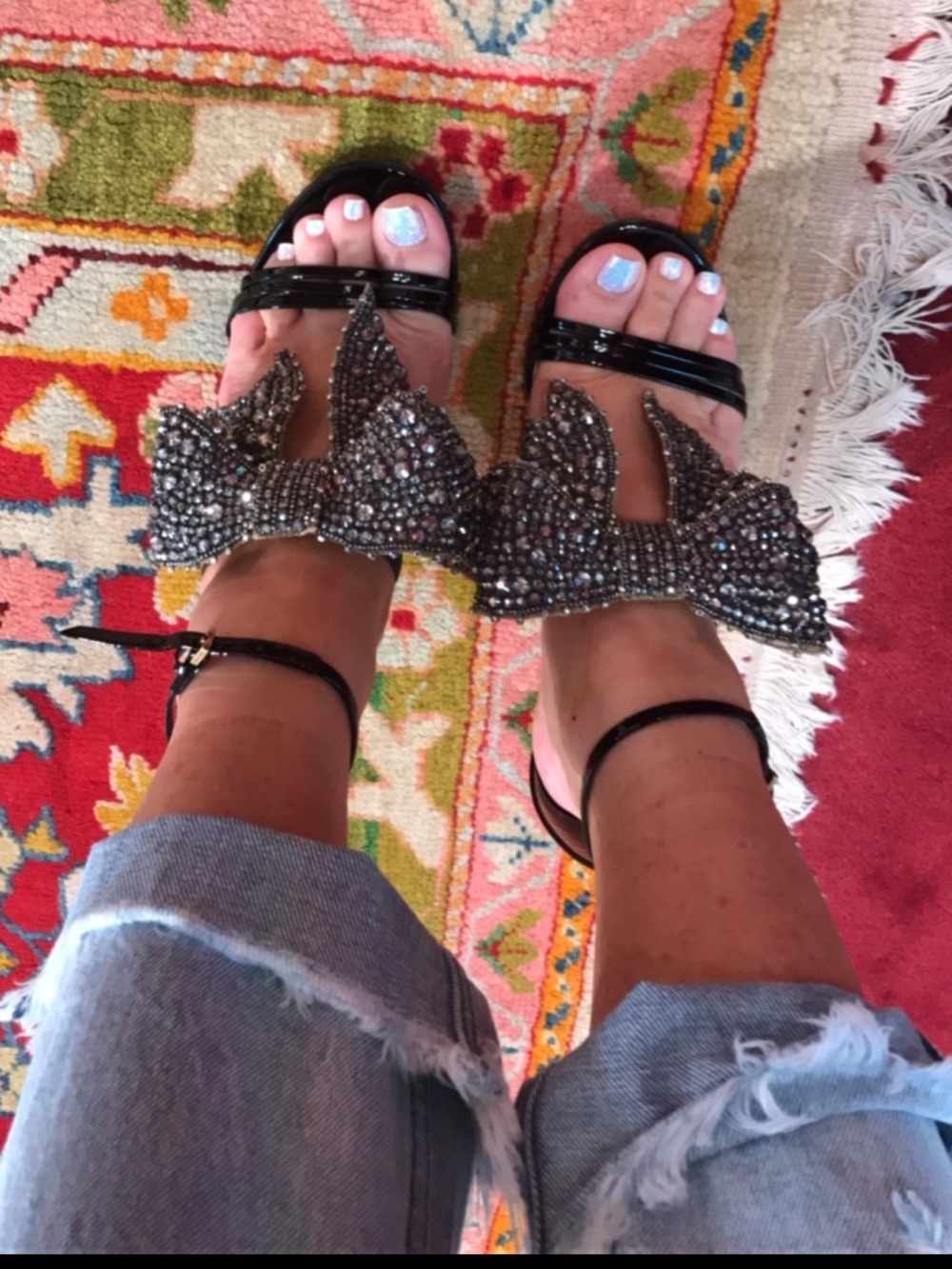 Gucci Crystal Bow Patent Leather Sandals 37 Rare Runway Heels Full Boutique Set